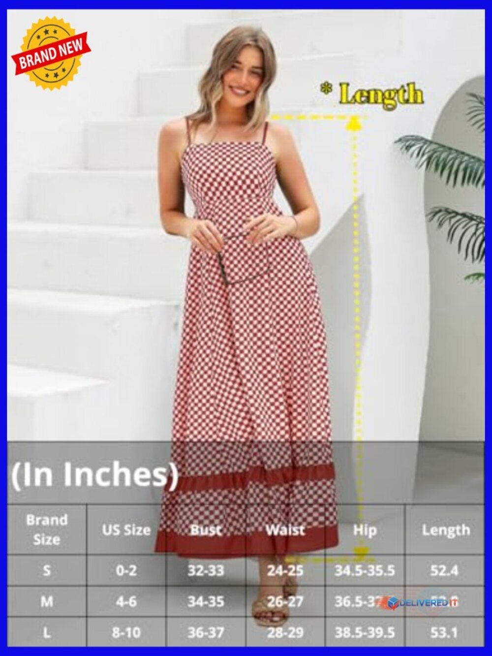 Checkered Maxi Dress Backless Ruffle A-Line Summer Beach Vacation - Picture 6 of 7